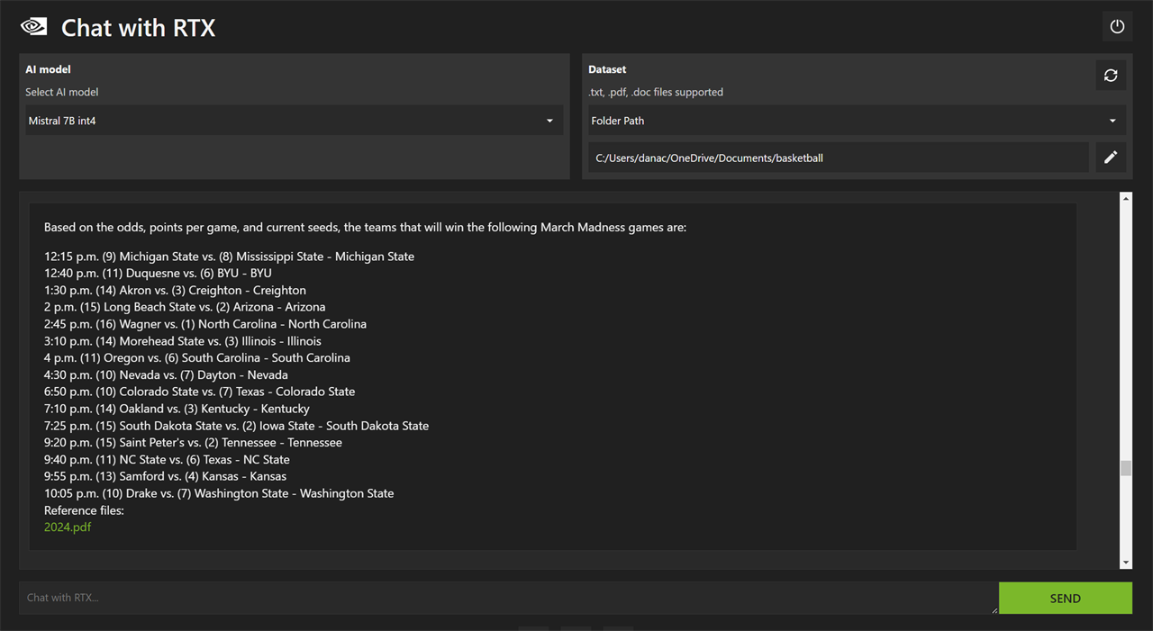 A screenshot of NVIDIA ChatRTX. 